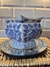 Deltware Vintage Plant Pot Blue and White