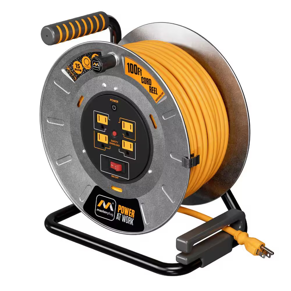 Open Reel 100 Ft. 12 AWG/3 15Amp Extension Cord Reel with 4 