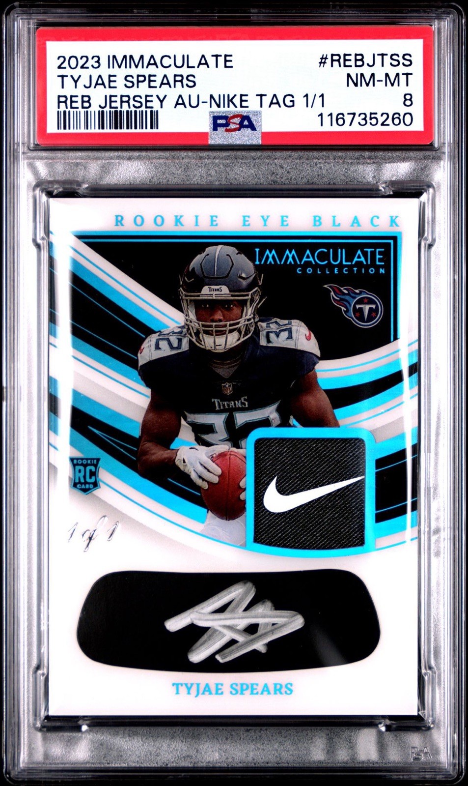 Tyjae Spears Panini Immaculate Collection Immaculate Rookie Eye Black Jersey Autographs #REBJTSS Nike Laundry Tag 1/1