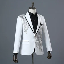 Ethereal Bloom Couture Suit with Silver Floral Embroidery and Contrast Lapel