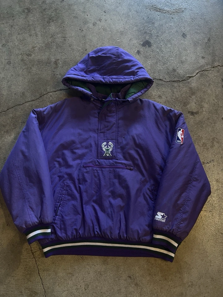 RARA Chaqueta de Arranque Vintage Años 90 NBA Milwaukee Bucks Talla Grande Foto 2 de 4