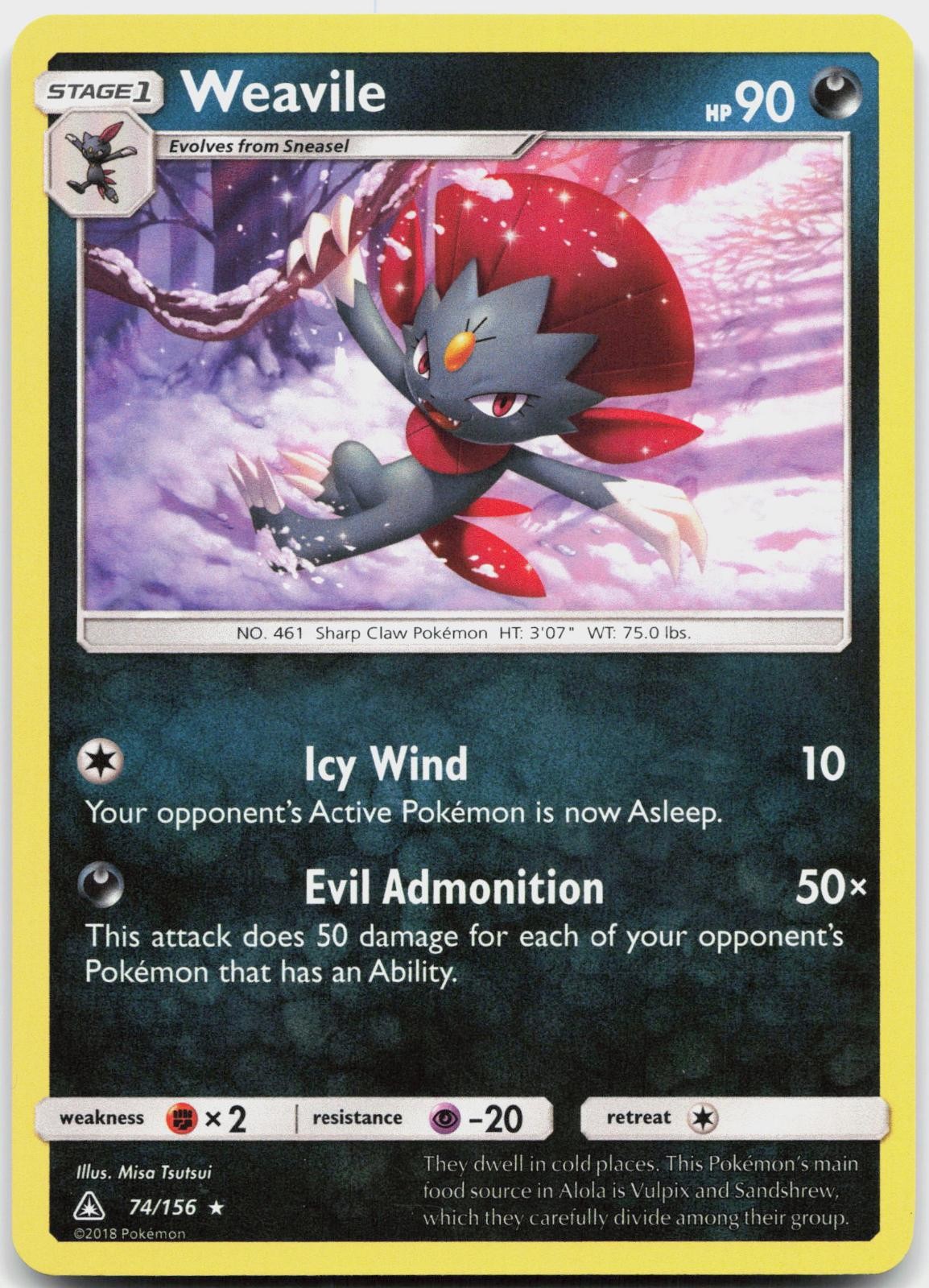 Weavile 74/156 Holo Rare Ultra Prism Pokemon Holo Near Mint