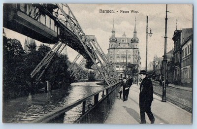Germany Postcard Barmen Neuer Weg Hanging Train Railway Building View 1907