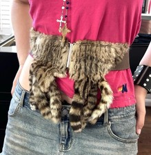 Vintage Fur Belt Stripe Cat Tail Ocelot Look Baby Raccoon 