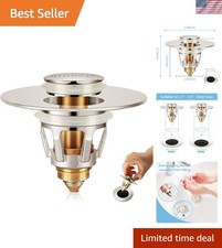 Bathroom Sink Stopper Brushed Nickel - Pop Up Drain Stopper with 2-in-1 Funct...