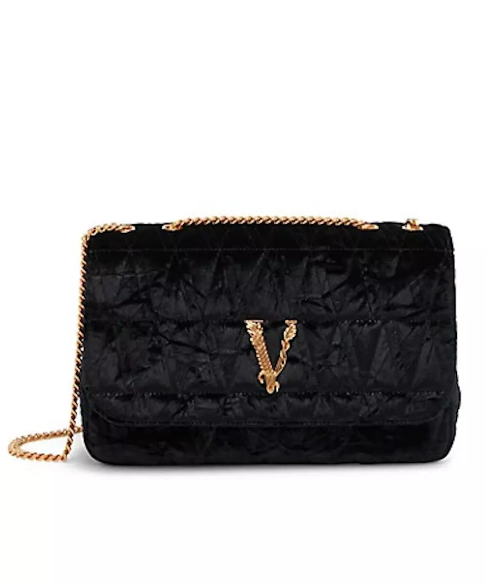 Versace Virtus Leather Chain Shoulder Bag Black