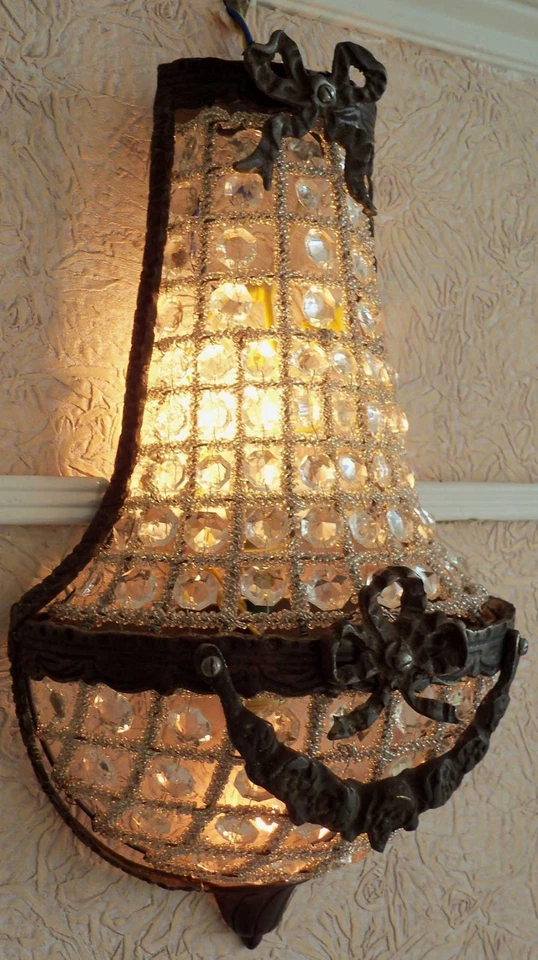 2 apliques de pared antiguos réplica de pátina de latón imperio francés cristal cesta luces Foto 4 de 4