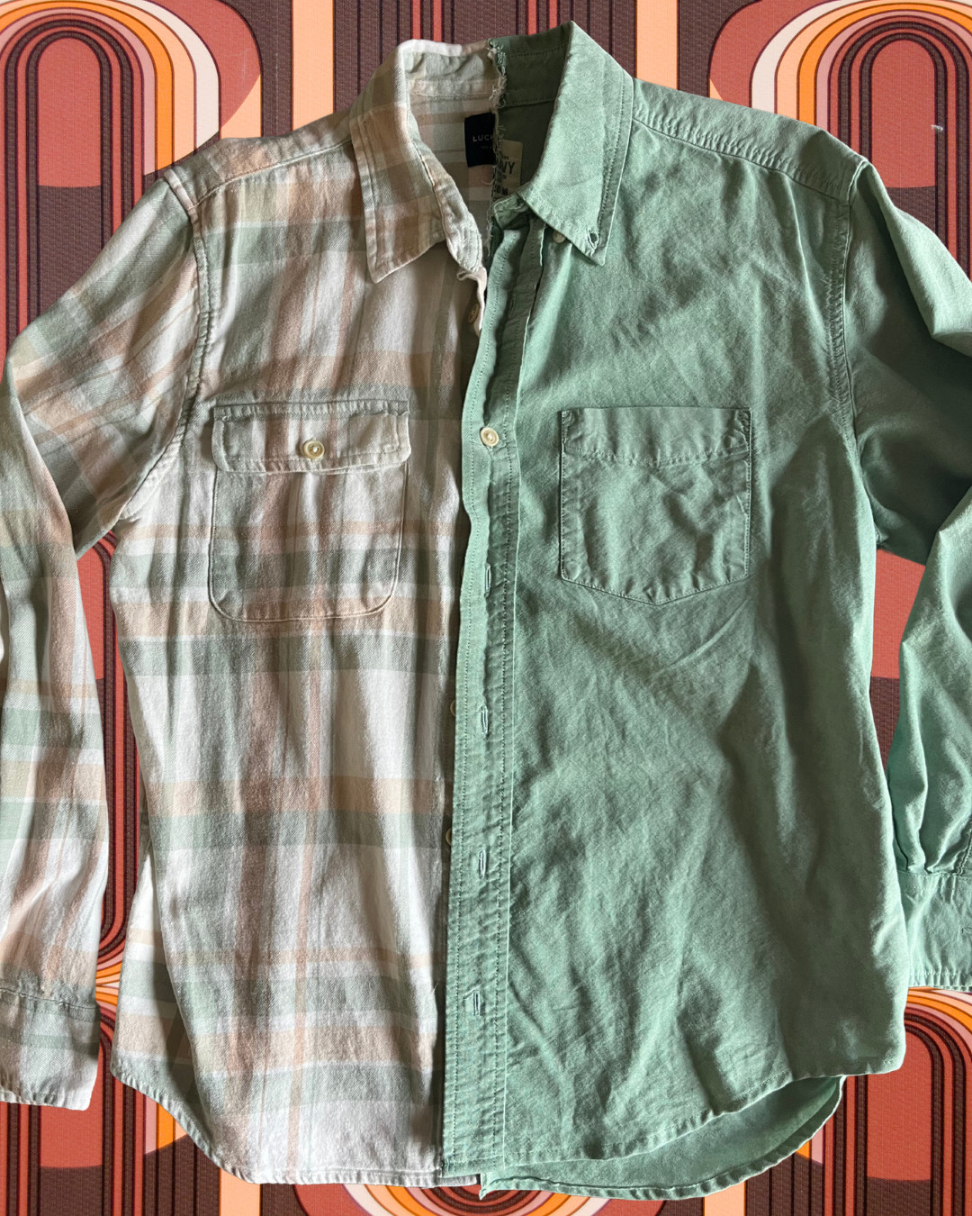 Upcycled green button-down split shirt - image 1