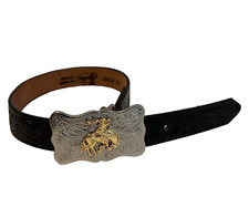 Cintura Justin nera in pelle lavorata Rodeo Western fibbia cowboy USA Youth 18 - usata