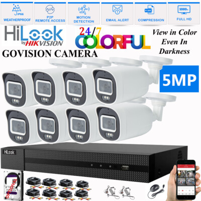 HIKVISION 5MP COLORVU IN/OUTDOOR CCTV SICHERHEIT 24/7 FARBKAMERA SYSTEM KIT UK