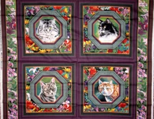 Cat Garden Flowers Fabric 36" X44" Panel Cats Floral Cat Nap CP35572 Cotton