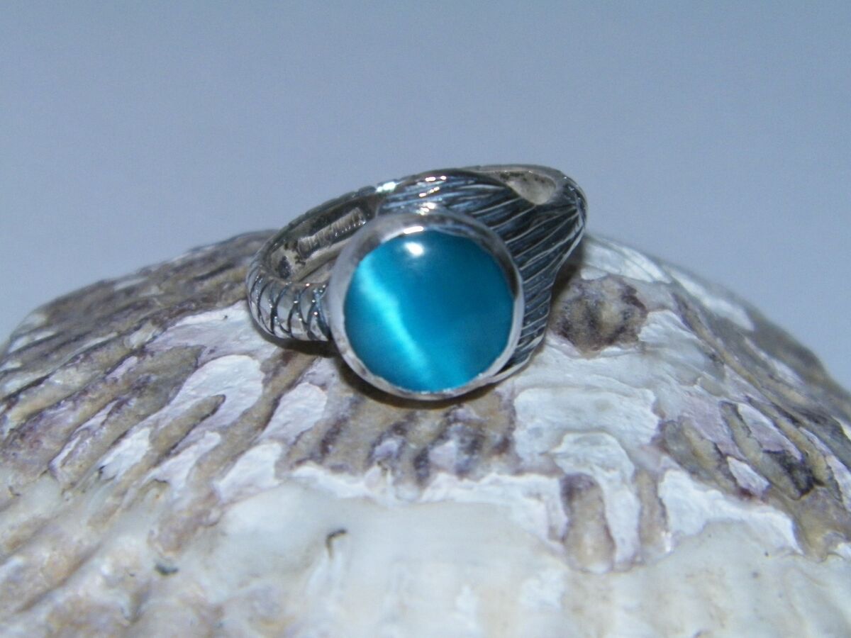 Hand Made H2O Just Add Water Mermaid Tail Ring Dark Blue Cabochon 10mm  925Silver