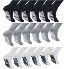 6 Pair Men Non skid Gripper Diabetic Crew socks Non Binding Loose Fit Top Cotton