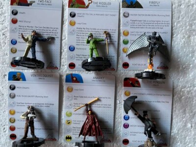 DC HeroClix Arkham Asylum Batman Villians 6 Figuren Set ; Pinguin Riddler zwei Fa