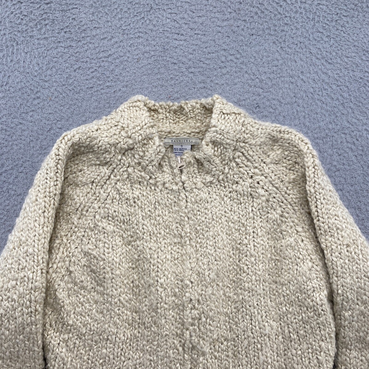 Vintage Maurices Wool Blend Beige Full Zip Cardigan Sweater