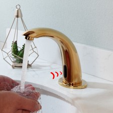 Gold Touchless Bathroom Basin Sink Mixer Sensor Faucet Hand Free Single Hole Tap