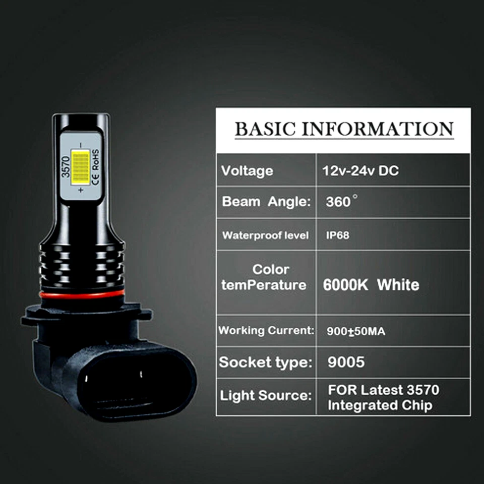 For 2015-2017 Ford Expedition Combo 4pcs LED Headlight High/Low Beam Bulbs 6000K - Image 4 of 4