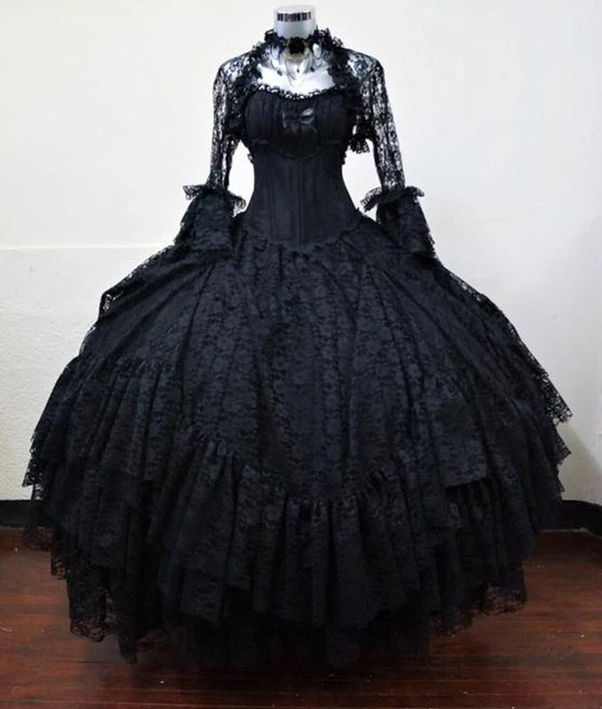 black long dress evening Long Lace Short Sleeve Formal Black Evening Dress main image 0