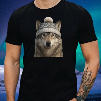 Mens Wolf Winter Hat Cotton T-Shirt Size S to 5XL