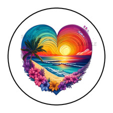 Beach Heart stickers labels tags envelope seals party favors