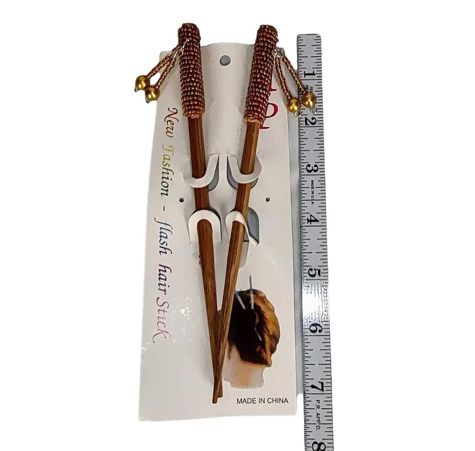 Vintage AP Beaded Wooden Handmade Brown Juda Pin / Hair Stick for Woman & Girls - Image 2 of 4