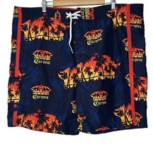 Corona Extra Shorts Men's Size 38 Sunset Palm Trees Print Board Swim Trunks