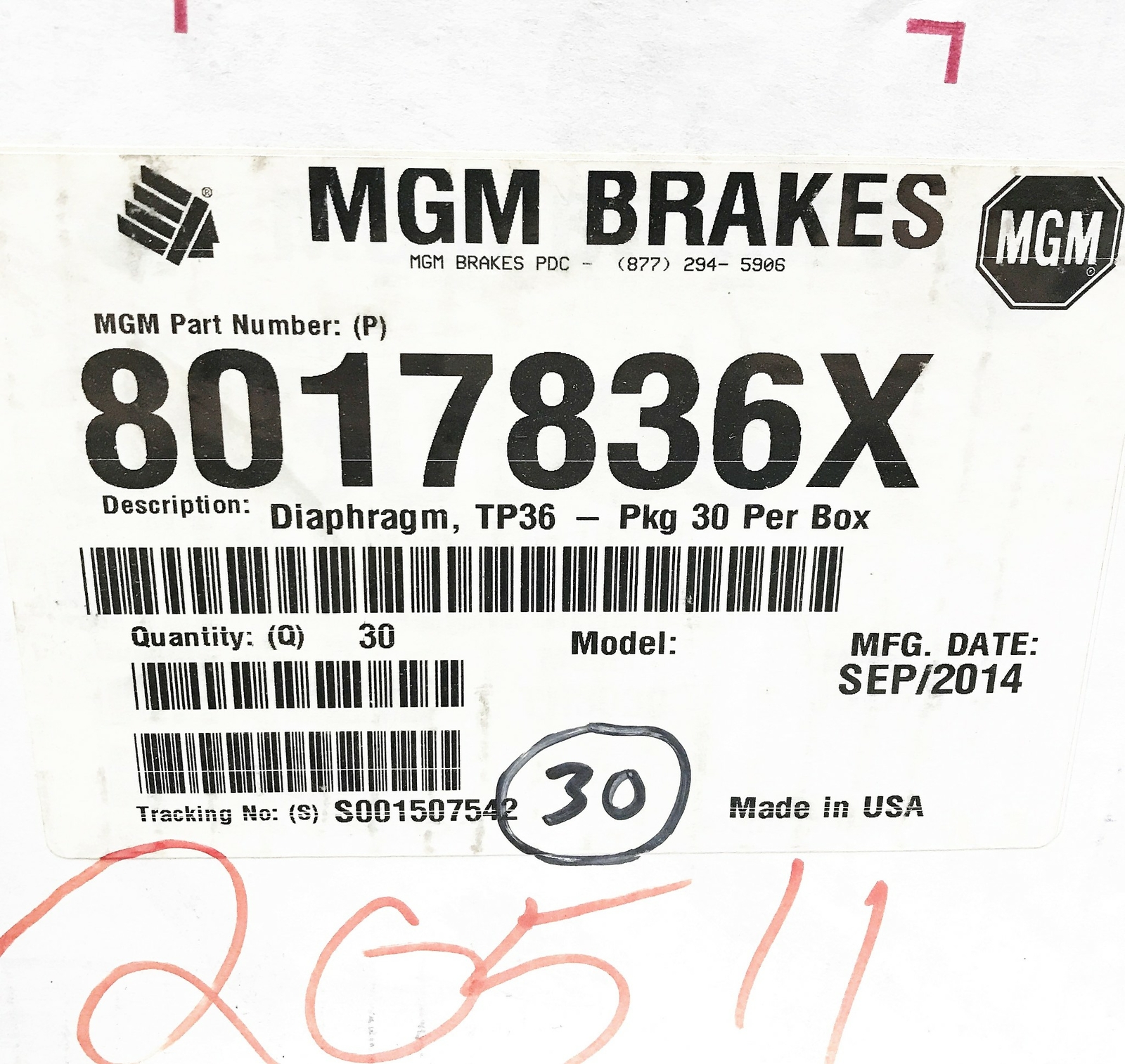 MGM Brakes Type 36 Brake Chamber Diaphragm 8017836X [Lot of 15 