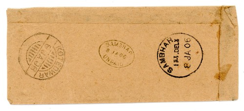 1906 India cover from Kotedwar with Sambhar Unpaid + Kotdwara Due One Anna pmks - 第 1/2 張圖片