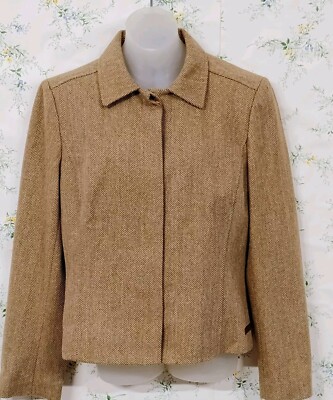 Ann Taylor Wool Women's Blazer 12 Brown Tweed Herringbone