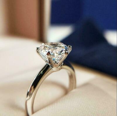 2 Ct Round Cut Simulated Diamond Solitaire Engagement Ring 14K White ...