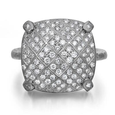 Bottega Veneta Pave runder Diamant Cocktail Ring 18K Weißgold Größe 5,75