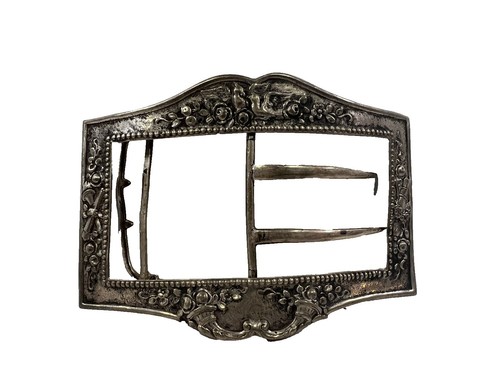Antique Victorian Japanned & Gilt Sash Buckle Black Gold Metal 1800s ornate Antique Victorian Japanned & Gilt Sash Buckle Black Gold  main image 4