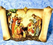 Nativity Scene in A Golden Scroll, North Star, 3 Kings & Holy Family