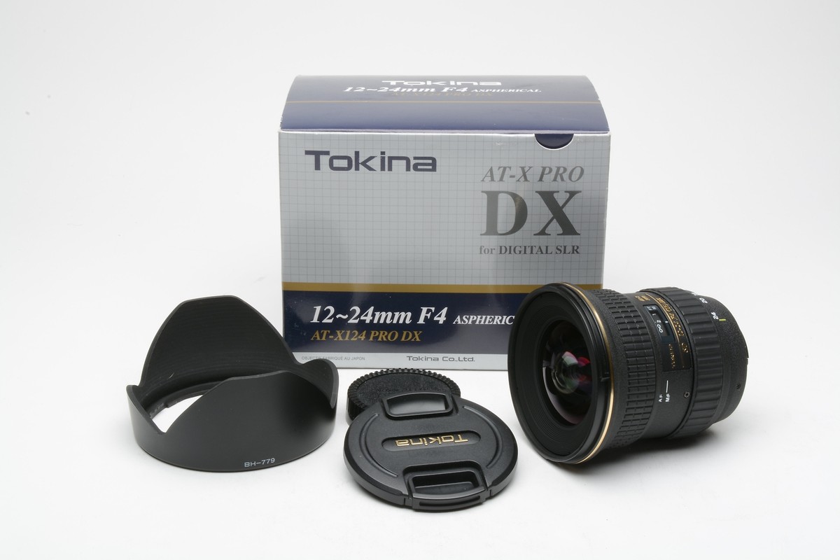 Tokina SD AF 12-24mm f4 IF DX AT-X Pro for Nikon, Caps, Hood, Mint 