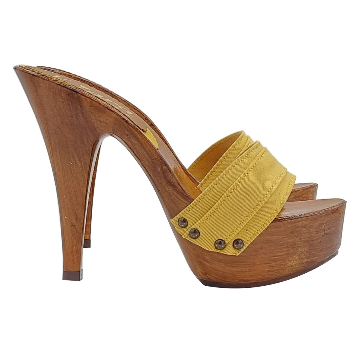 Women's Clogs with High Heel Fabric Upper Made in Italy K9101