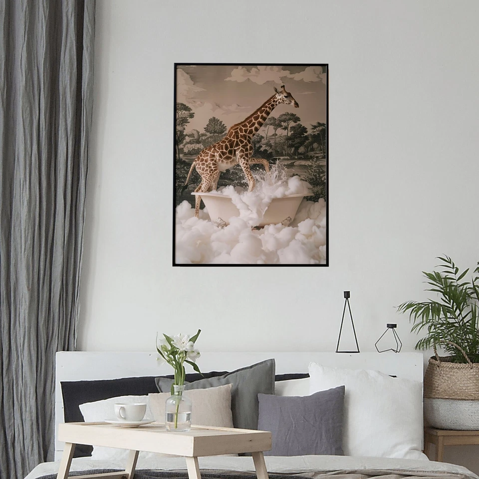 Jirafa en bañera, decoración de arte de pared de baño, póster imprimible de animales sin marco Foto 4 de 4