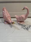 Vintage Hand Painted Pink And Yellow  POTTERY Ducks / Geese Shawnee ? Retro￼