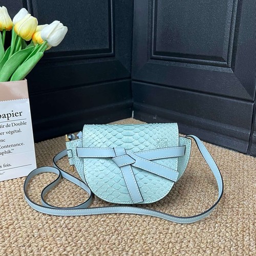 LOEWE Gate Mini Crossbody Bag,Mint Green Embossed Snake Leather