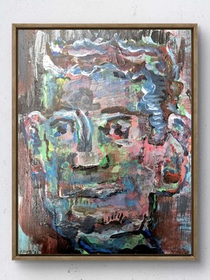 Hand Painted Abstract Portrait Acrylic Wood Panel 8x10 Office Bedroom Wall Art