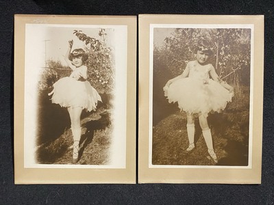 Cute Girl In Ballerina Dress Tutu Child 2 Antique Old Cabinet Photo Lot