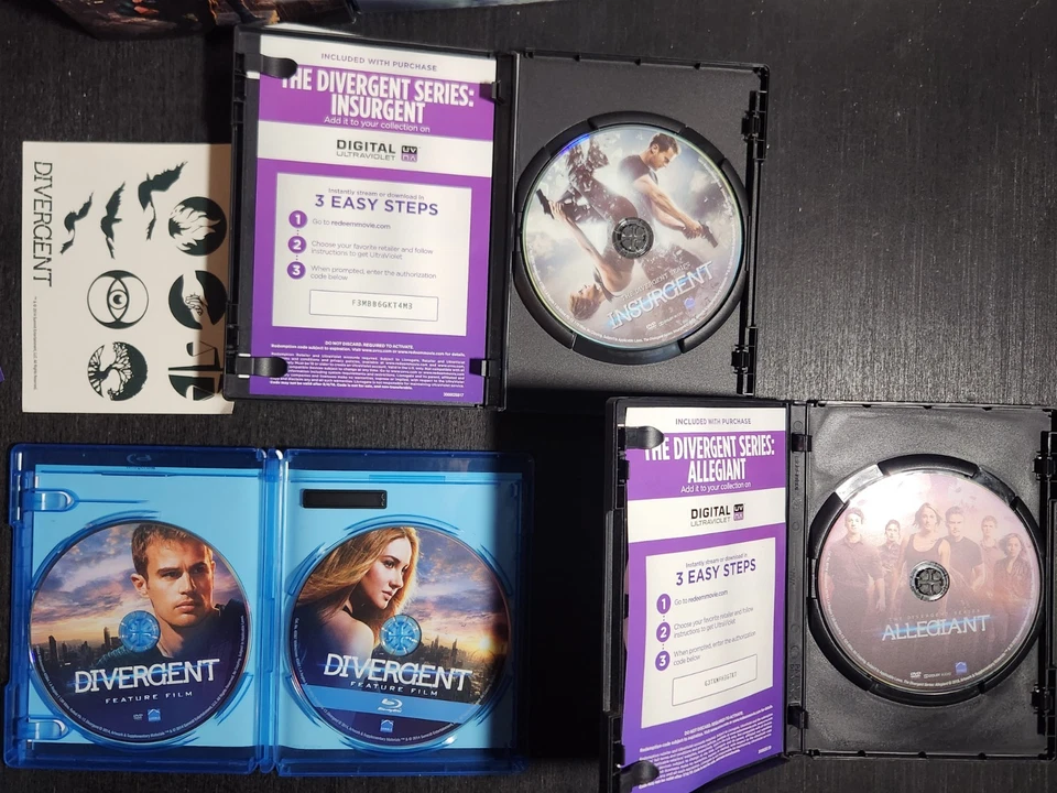 DIVERGENT MOVIE TRILOGY DVD COMPLETE 3 FILM SET INSURGENT ALLEGIANT 1 BLU-RAY - Image 2 of 2