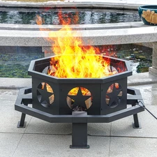 32 Inch Fire Pit for Outside, Heavy Duty Wood Burning Fire Pits with Fire Poker,
