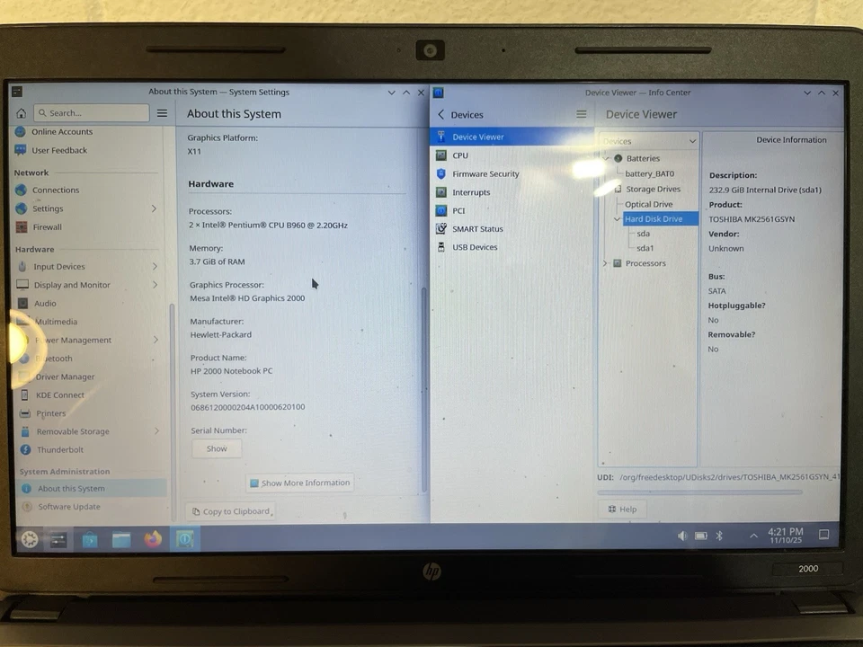 [Kubuntu] - HP 2000 15.6" Laptop - Pentium B950 - 4GB RAM - 240GB HDD - Image 2 of 4