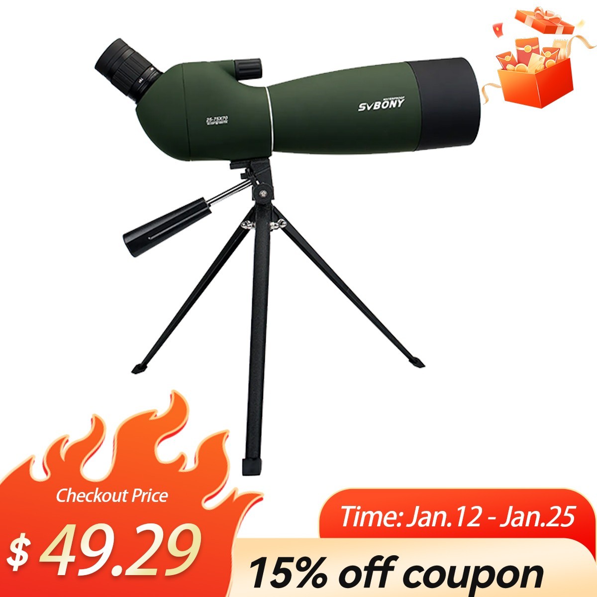 SVBONY SV28 Spotting Scope 25-75x70 45° Angled Waterproof with Tripod