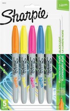 Sharpie 1874447 Neon Permanent Markers, Fine Point, Assorted Colors, 5 Count