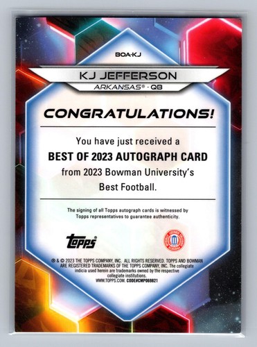 KJ Jefferson 2023 Bowman Best University Autographs Red Geometric SN #/10 - Picture 2 of 2