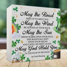 Lucky Irish Decor Wooden Box Sign Irish Blessing Clover Art For St Patricks Day