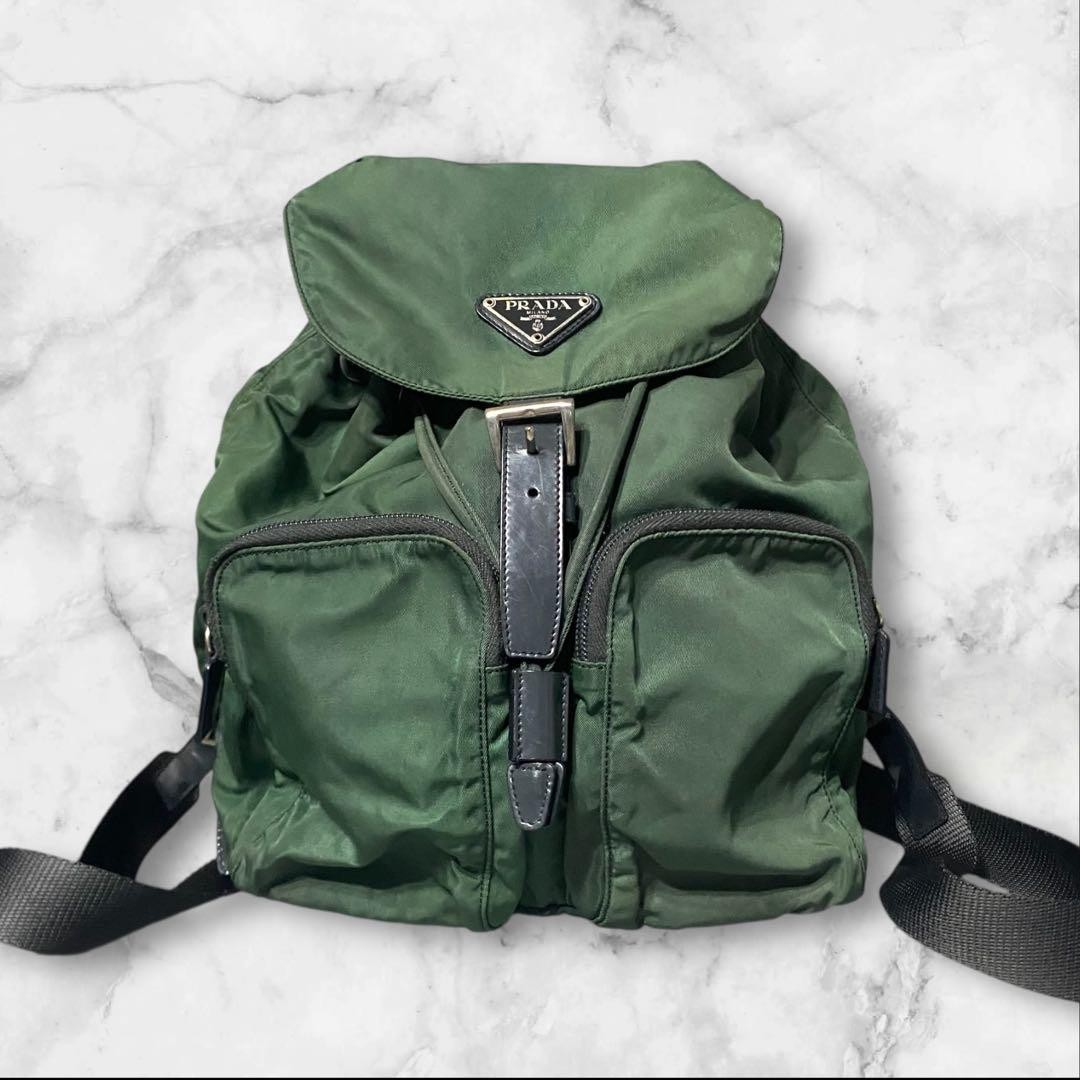 Prada Green Nylon Triangle Drawstring Backpack Au… - image 2