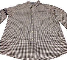 Chaps Gingham Plaid Mens XL Checkered Easy Care Dress Shirt White Purple Button