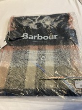 Image of Barbour Rawson Check Scarf Soft Boucle Navy Pink Cream New with Tags